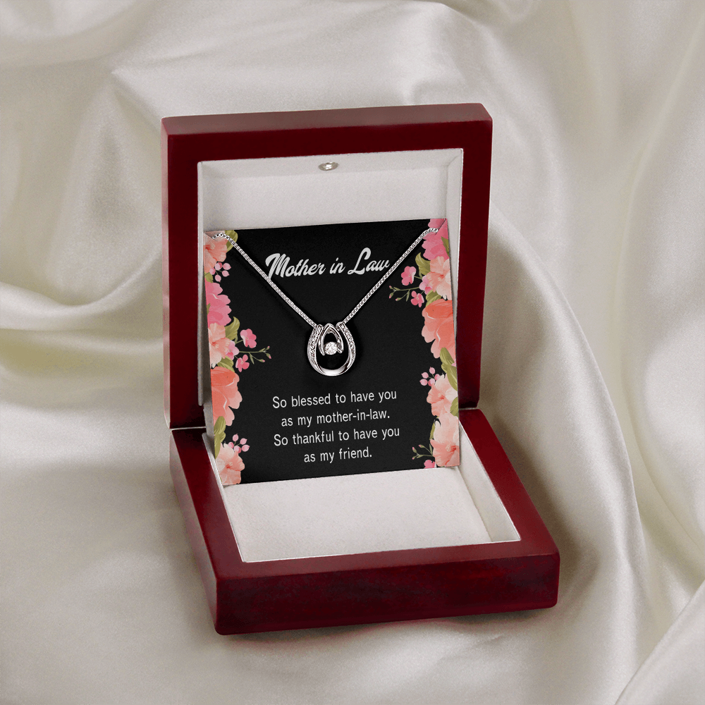 To Mother-in-Law So Blessed Lucky Horseshoe Necklace Message Card 14k w CZ Crystals-Express Your Love Gifts