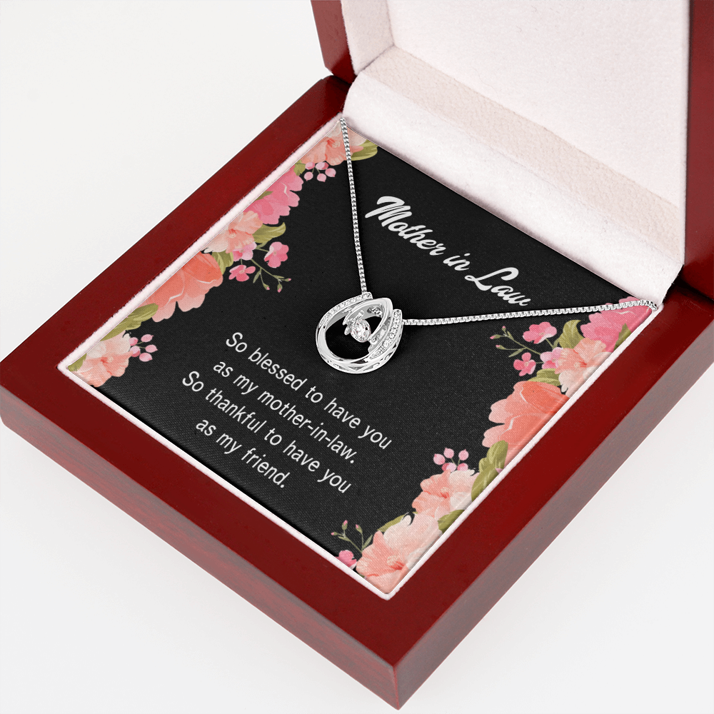 To Mother-in-Law So Blessed Lucky Horseshoe Necklace Message Card 14k w CZ Crystals-Express Your Love Gifts