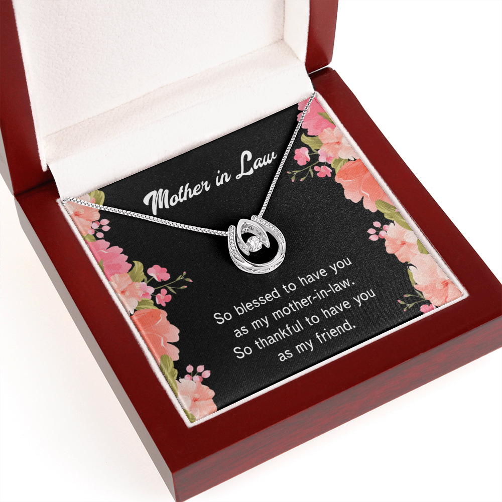 To Mother-in-Law So Blessed Lucky Horseshoe Necklace Message Card 14k w CZ Crystals-Express Your Love Gifts