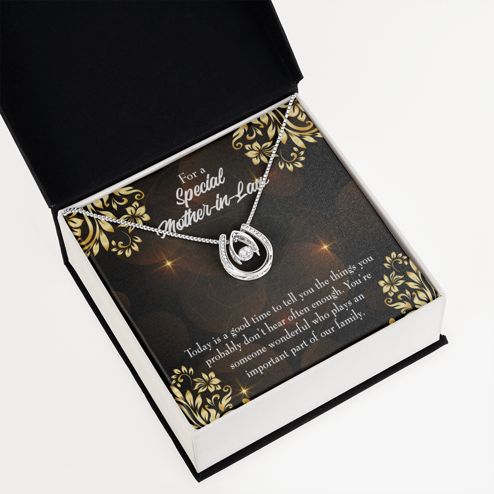 To Mother-in-Law Someone Wonderful Lucky Horseshoe Necklace Message Card 14k w CZ Crystals-Express Your Love Gifts