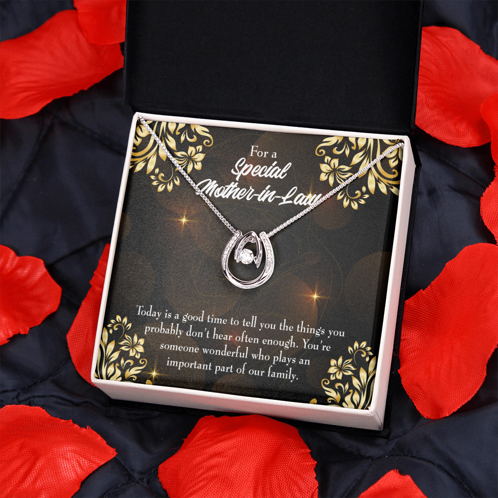 To Mother-in-Law Someone Wonderful Lucky Horseshoe Necklace Message Card 14k w CZ Crystals-Express Your Love Gifts