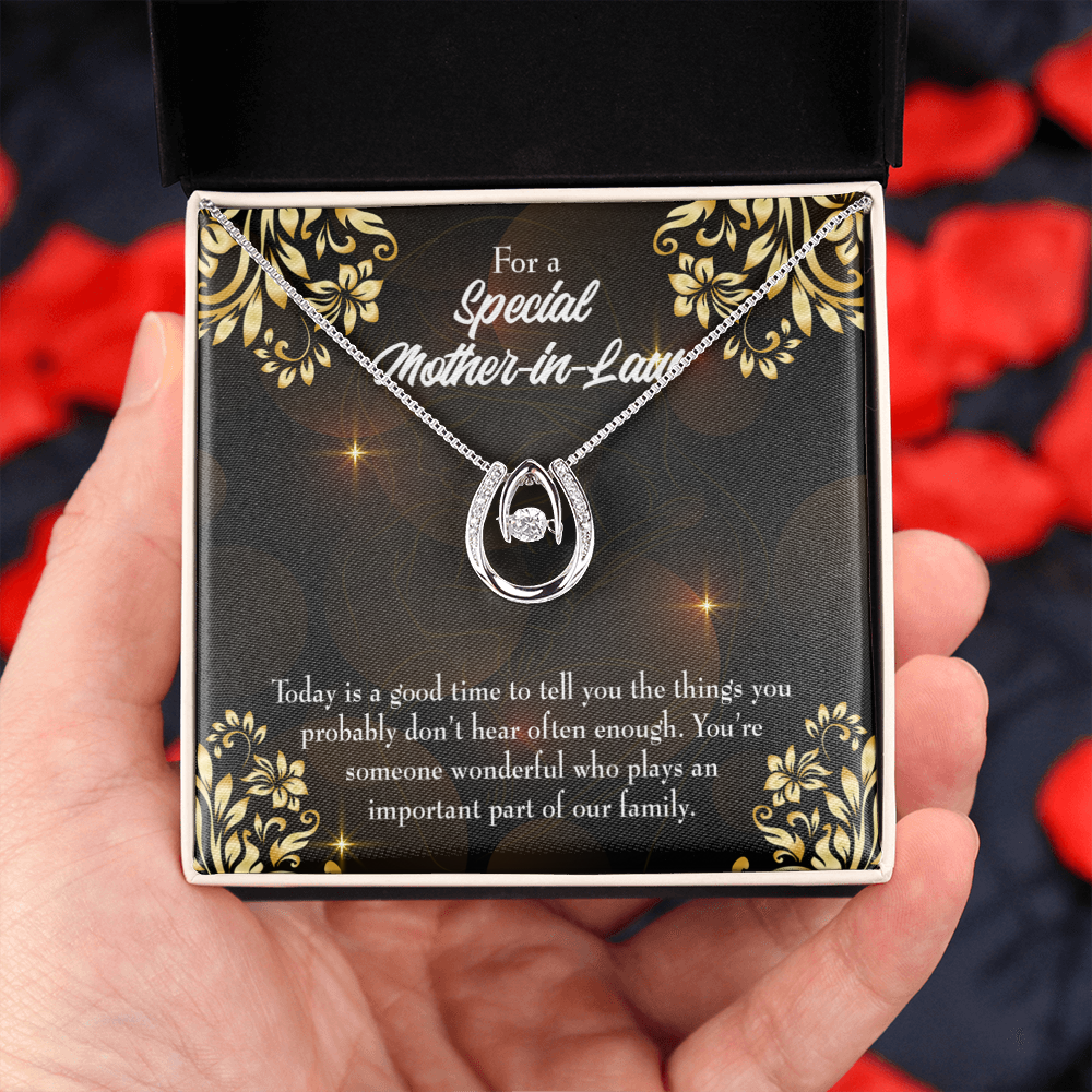 To Mother-in-Law Someone Wonderful Lucky Horseshoe Necklace Message Card 14k w CZ Crystals-Express Your Love Gifts