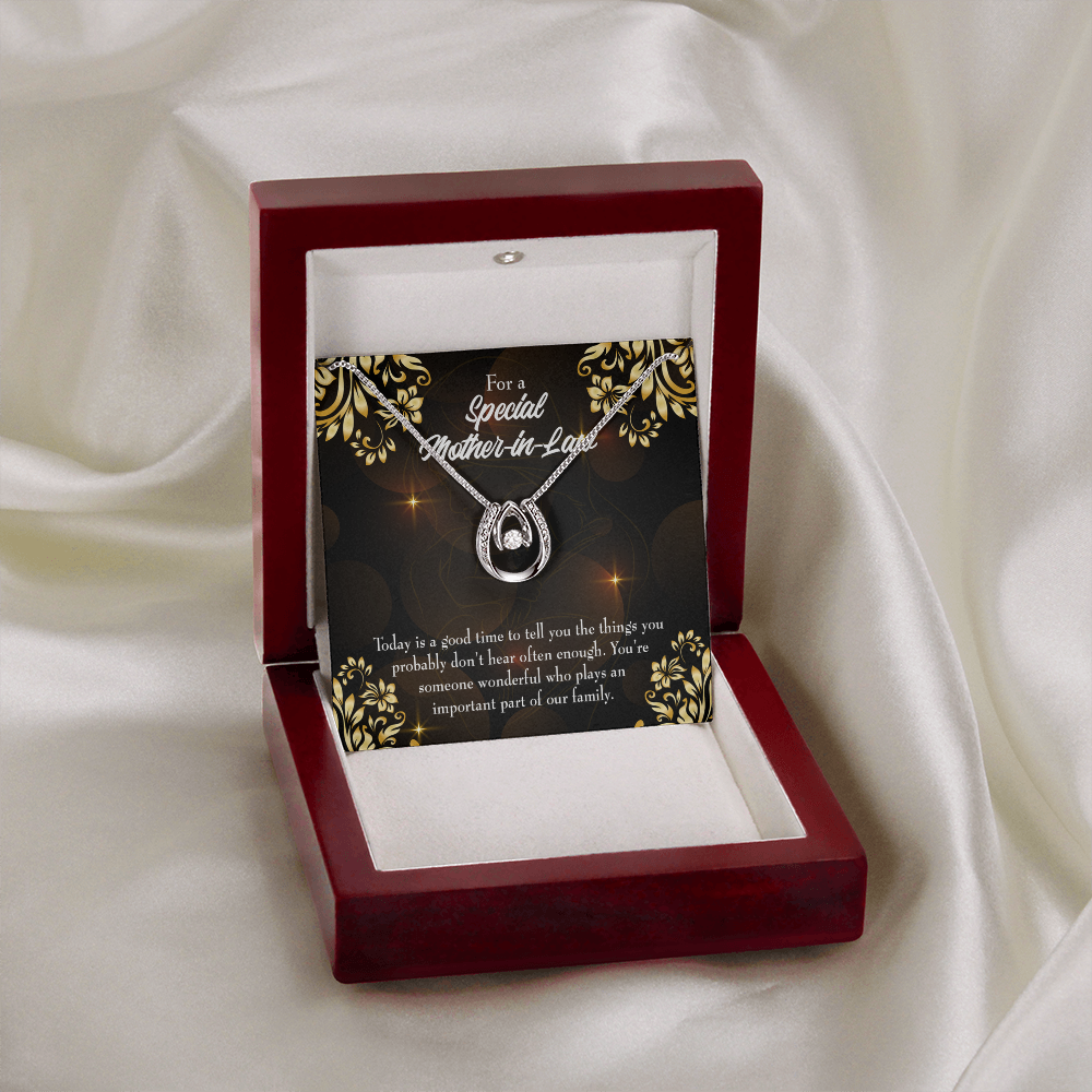 To Mother-in-Law Someone Wonderful Lucky Horseshoe Necklace Message Card 14k w CZ Crystals-Express Your Love Gifts