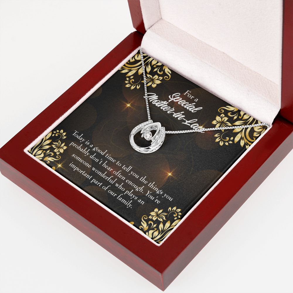 To Mother-in-Law Someone Wonderful Lucky Horseshoe Necklace Message Card 14k w CZ Crystals-Express Your Love Gifts