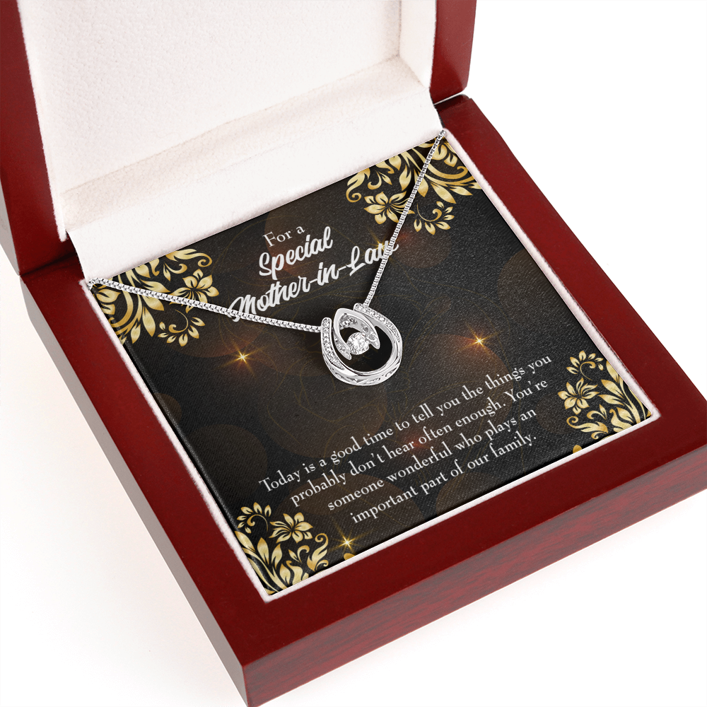 To Mother-in-Law Someone Wonderful Lucky Horseshoe Necklace Message Card 14k w CZ Crystals-Express Your Love Gifts