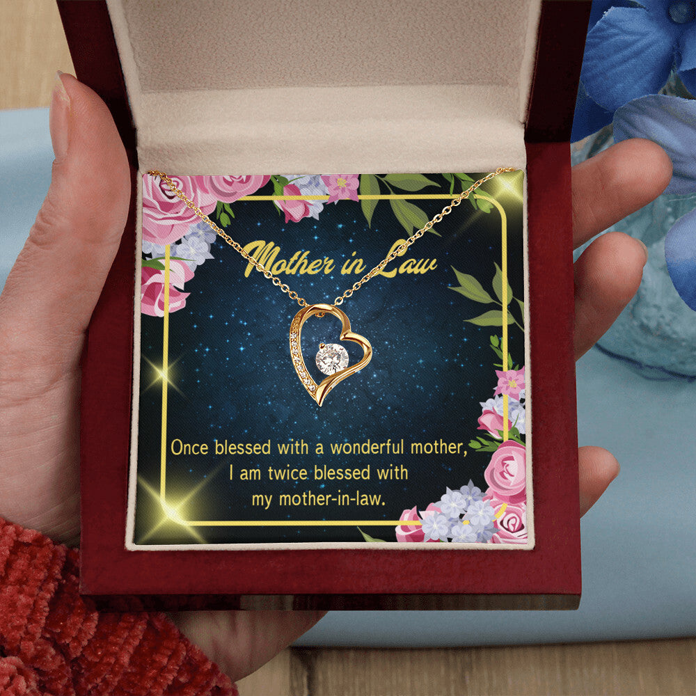 To Mother-in-Law Twice Blessed Forever Necklace w Message Card-Express Your Love Gifts