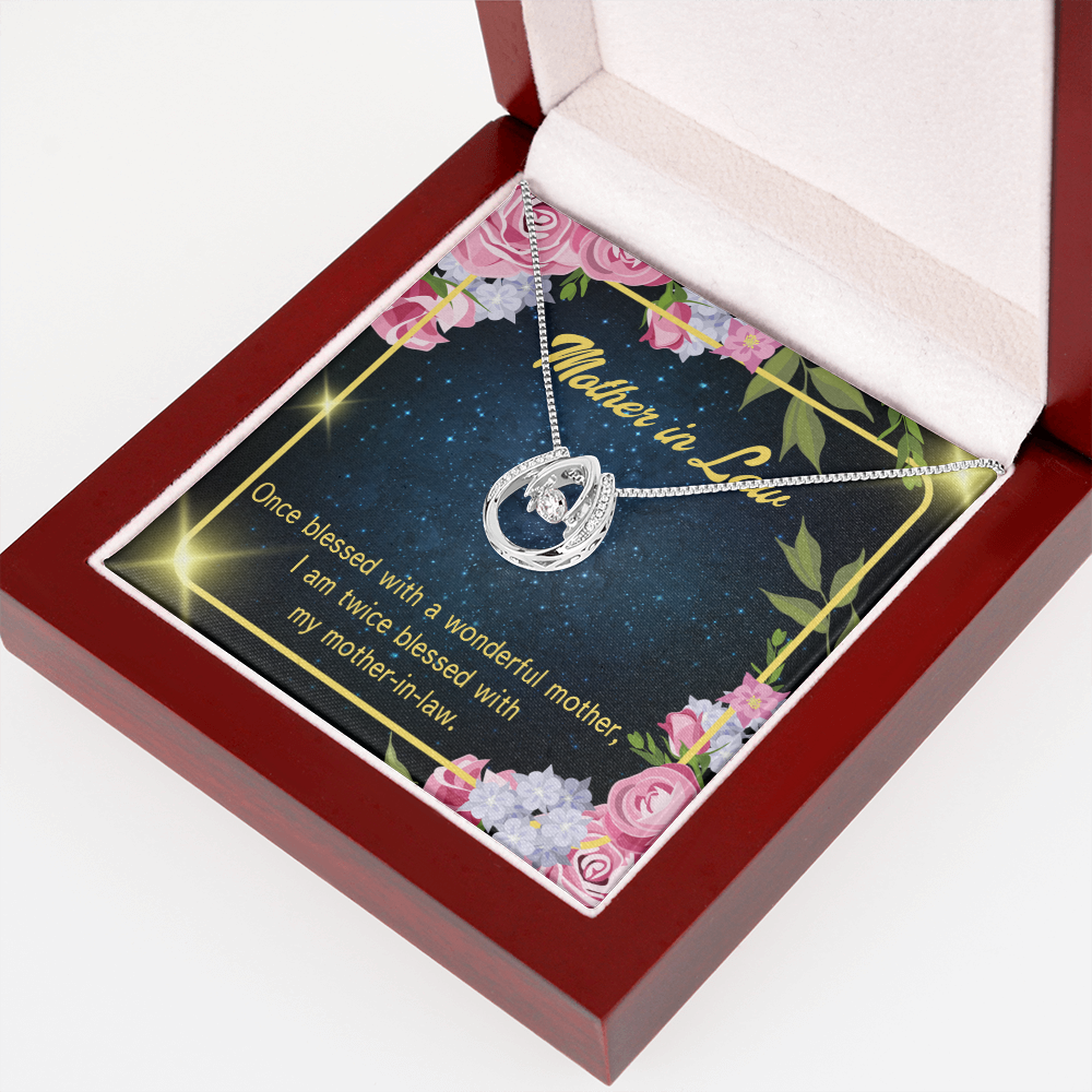 To Mother-in-Law Twice Blessed Lucky Horseshoe Necklace Message Card 14k w CZ Crystals-Express Your Love Gifts