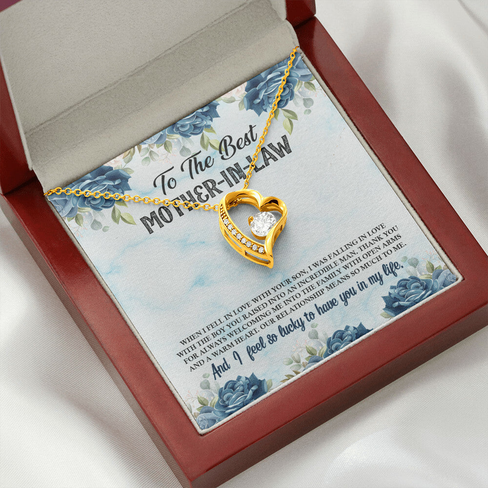 To Mother-in-Law Warm Heart Forever Necklace w Message Card-Express Your Love Gifts