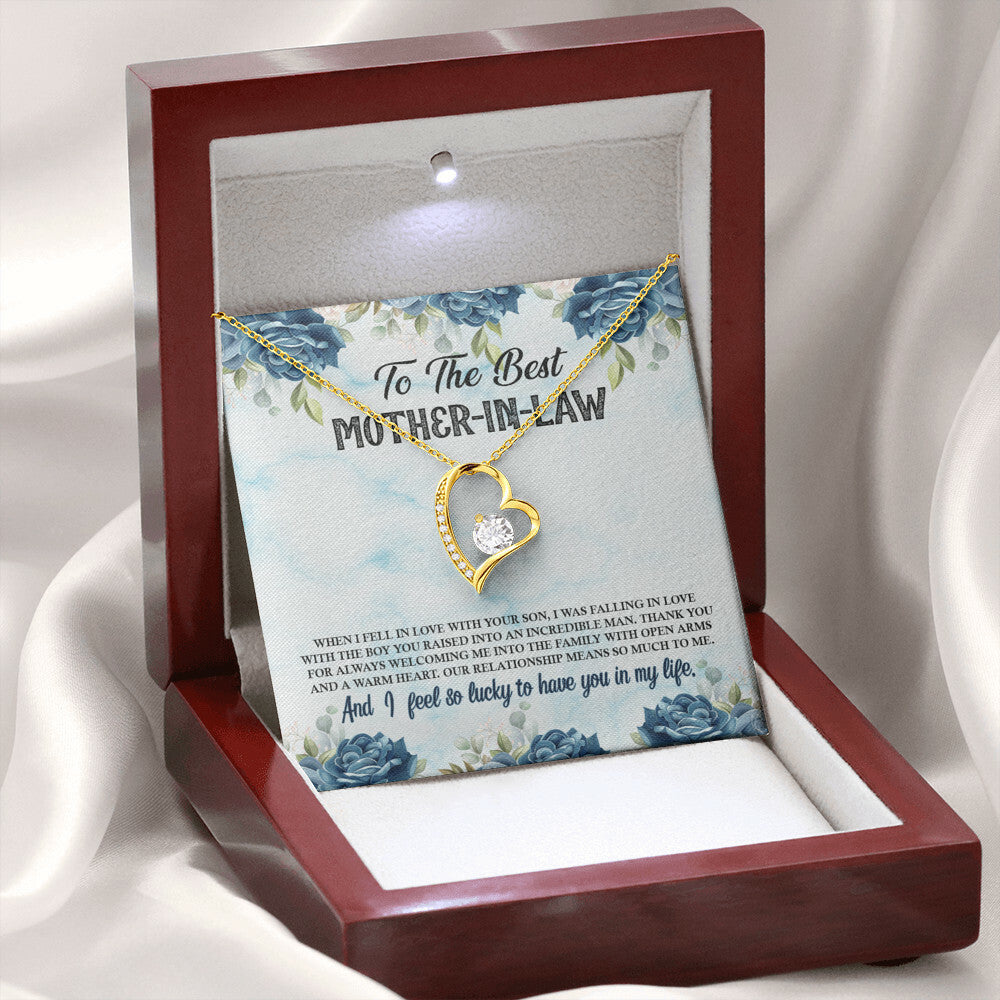 To Mother-in-Law Warm Heart Forever Necklace w Message Card-Express Your Love Gifts