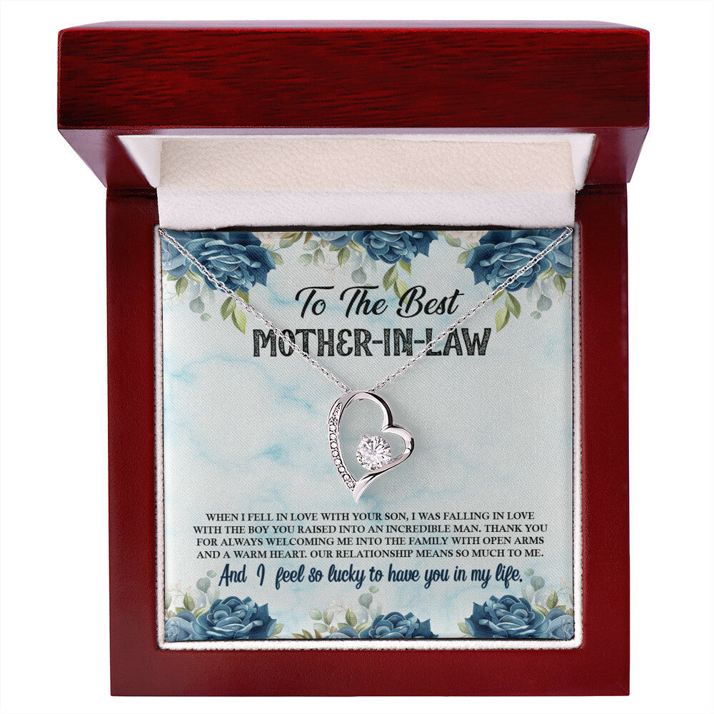 To Mother-in-Law Warm Heart Forever Necklace w Message Card-Express Your Love Gifts