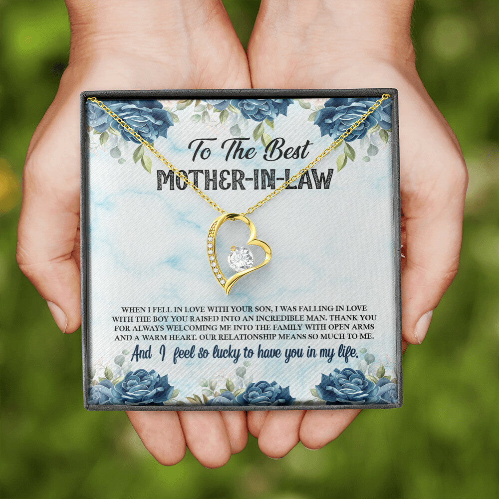 To Mother-in-Law Warm Heart Forever Necklace w Message Card-Express Your Love Gifts