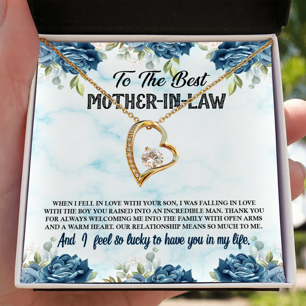 To Mother-in-Law Warm Heart Forever Necklace w Message Card-Express Your Love Gifts