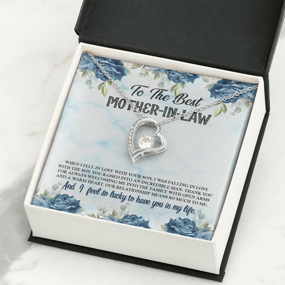 To Mother-in-Law Warm Heart Forever Necklace w Message Card-Express Your Love Gifts