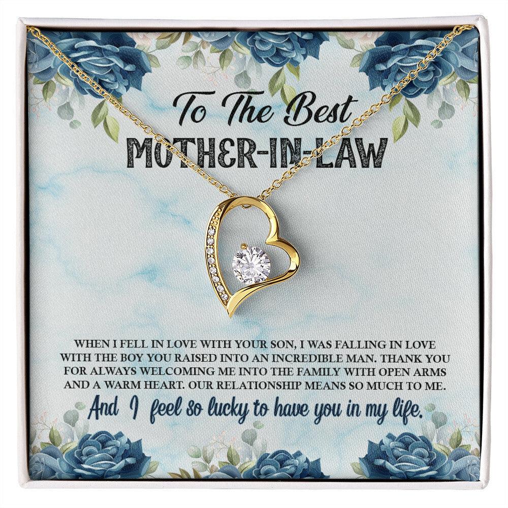 To Mother-in-Law Warm Heart Forever Necklace w Message Card-Express Your Love Gifts