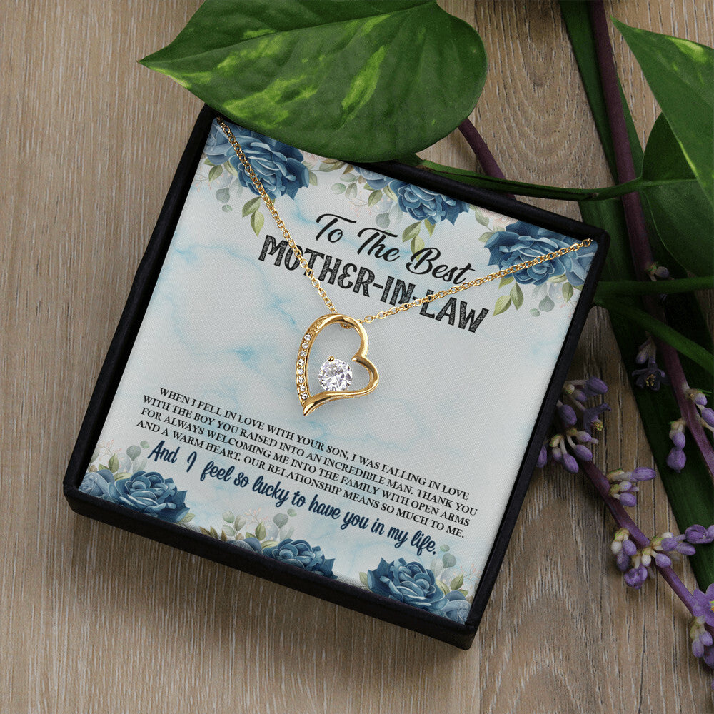 To Mother-in-Law Warm Heart Forever Necklace w Message Card-Express Your Love Gifts