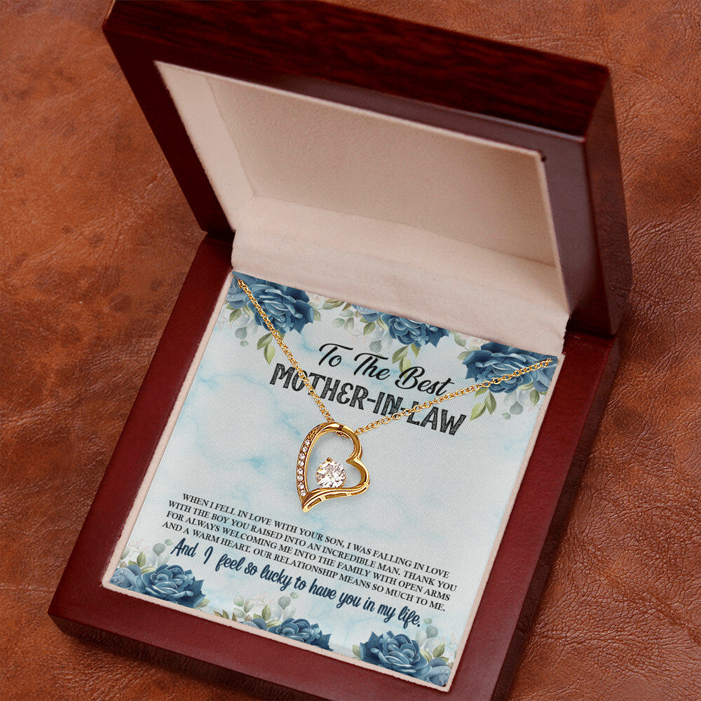 To Mother-in-Law Warm Heart Forever Necklace w Message Card-Express Your Love Gifts