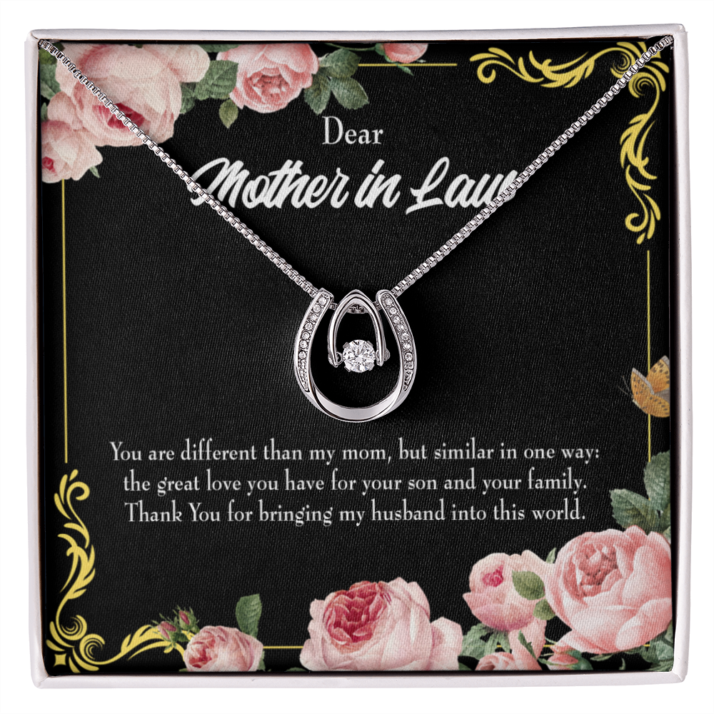 To Mother-in-Law You Are Different Lucky Horseshoe Necklace Message Card 14k w CZ Crystals-Express Your Love Gifts