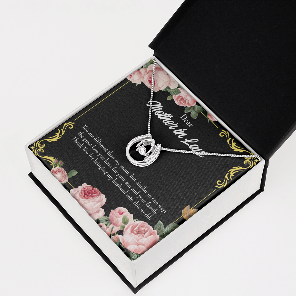 To Mother-in-Law You Are Different Lucky Horseshoe Necklace Message Card 14k w CZ Crystals-Express Your Love Gifts