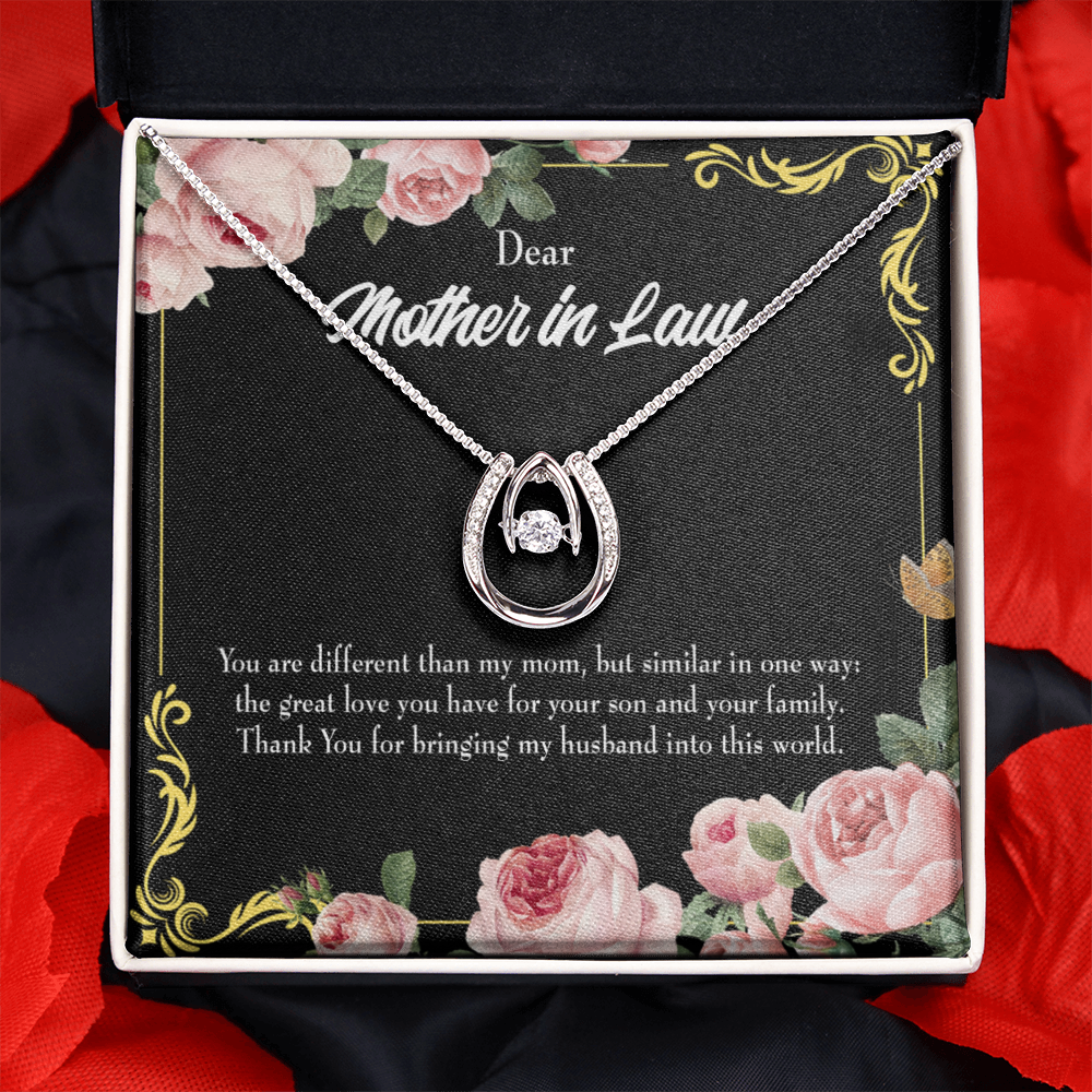 To Mother-in-Law You Are Different Lucky Horseshoe Necklace Message Card 14k w CZ Crystals-Express Your Love Gifts