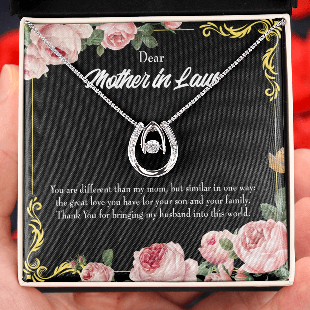 To Mother-in-Law You Are Different Lucky Horseshoe Necklace Message Card 14k w CZ Crystals-Express Your Love Gifts