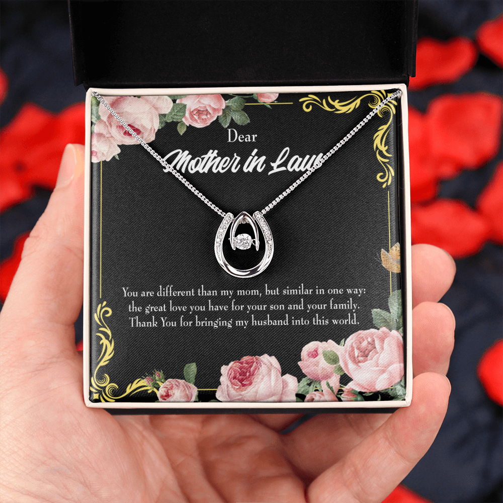 To Mother-in-Law You Are Different Lucky Horseshoe Necklace Message Card 14k w CZ Crystals-Express Your Love Gifts