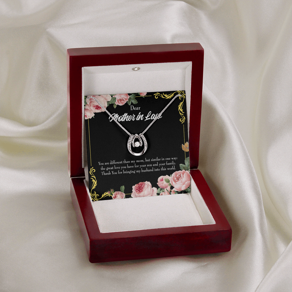 To Mother-in-Law You Are Different Lucky Horseshoe Necklace Message Card 14k w CZ Crystals-Express Your Love Gifts