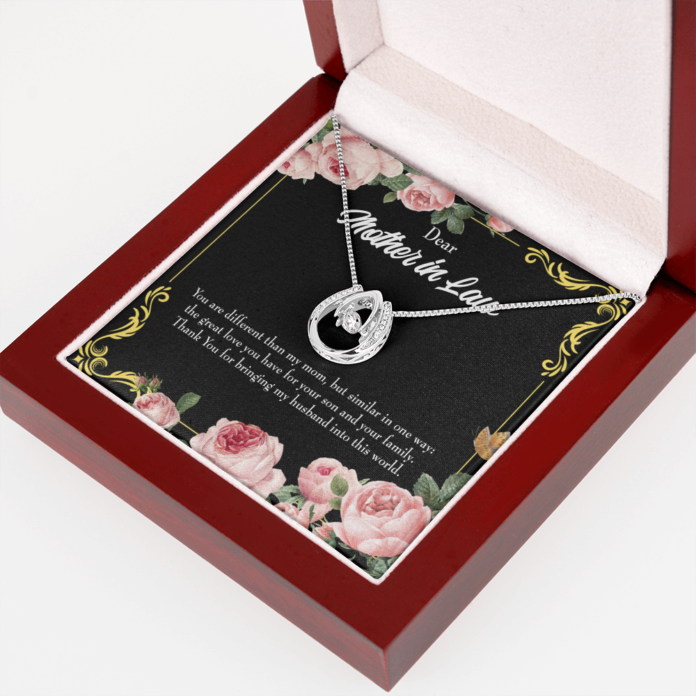 To Mother-in-Law You Are Different Lucky Horseshoe Necklace Message Card 14k w CZ Crystals-Express Your Love Gifts