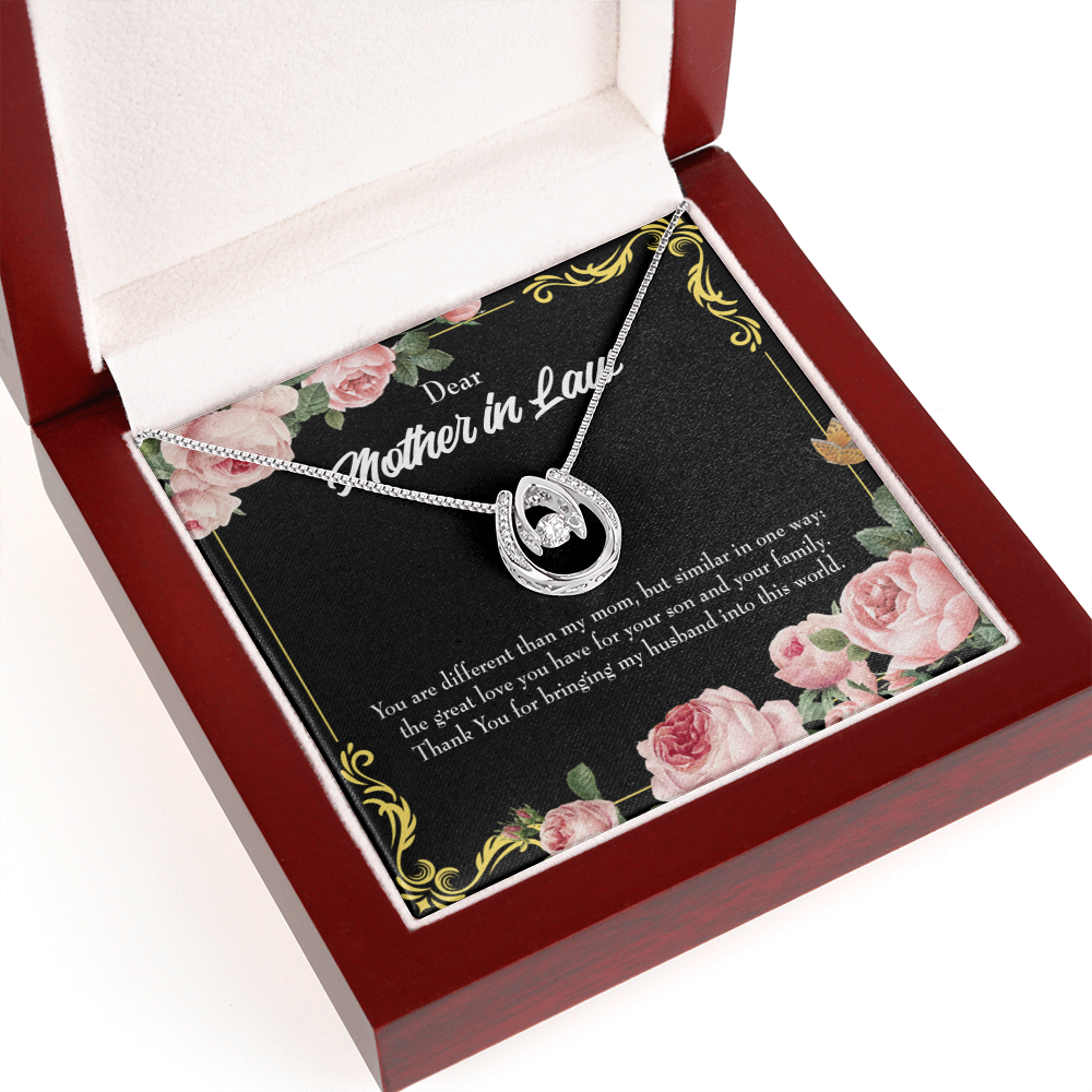 To Mother-in-Law You Are Different Lucky Horseshoe Necklace Message Card 14k w CZ Crystals-Express Your Love Gifts