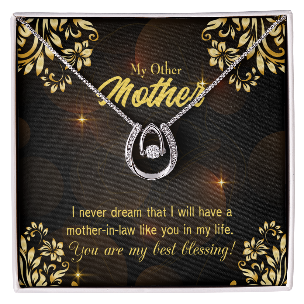 To Mother-in-Law You&#39;re my Blessing Lucky Horseshoe Necklace Message Card 14k w CZ Crystals-Express Your Love Gifts