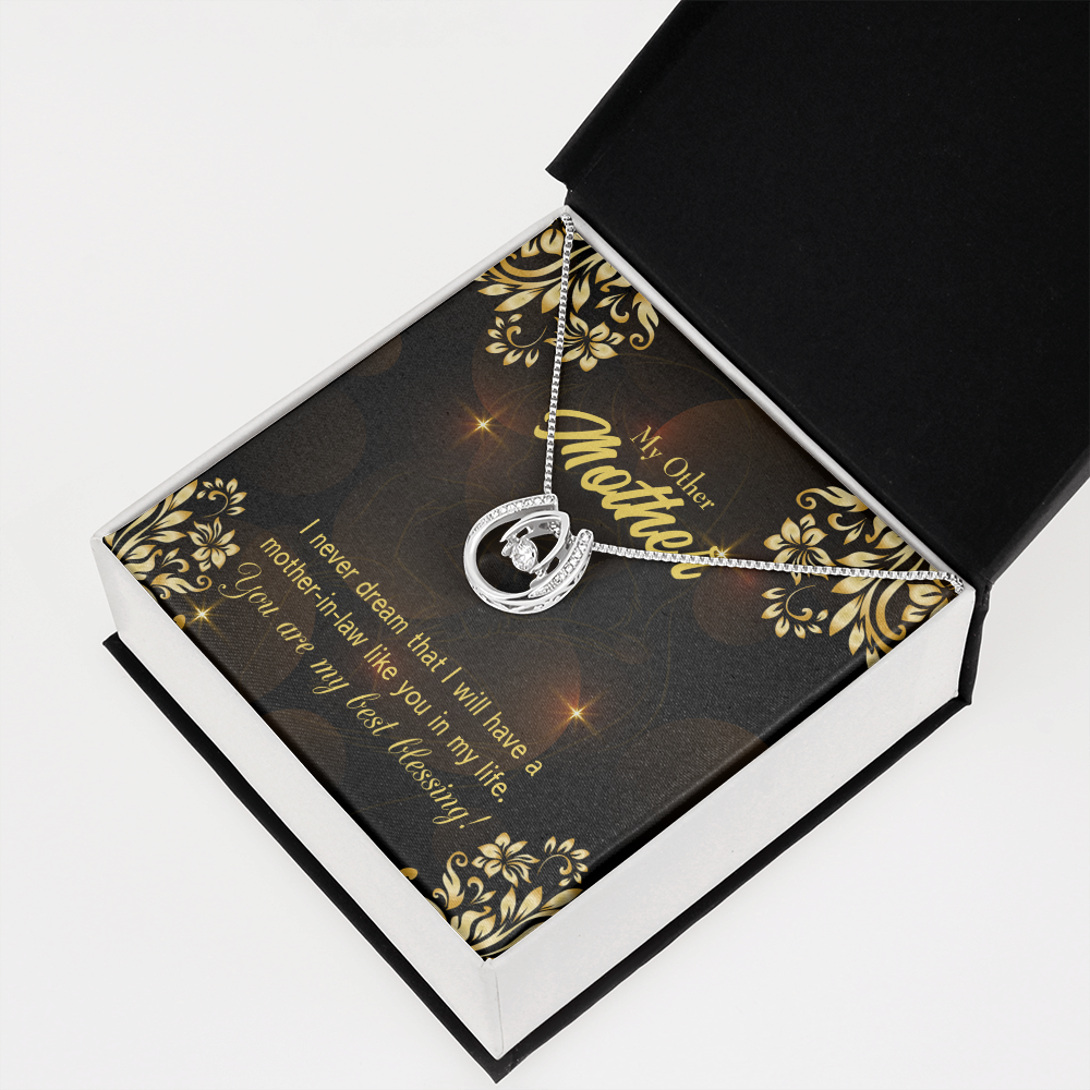 To Mother-in-Law You're my Blessing Lucky Horseshoe Necklace Message Card 14k w CZ Crystals-Express Your Love Gifts