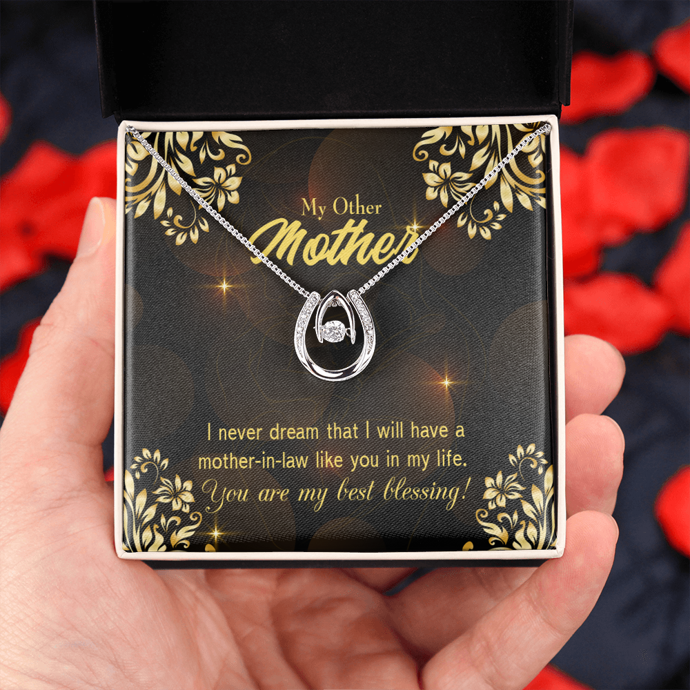 To Mother-in-Law You're my Blessing Lucky Horseshoe Necklace Message Card 14k w CZ Crystals-Express Your Love Gifts