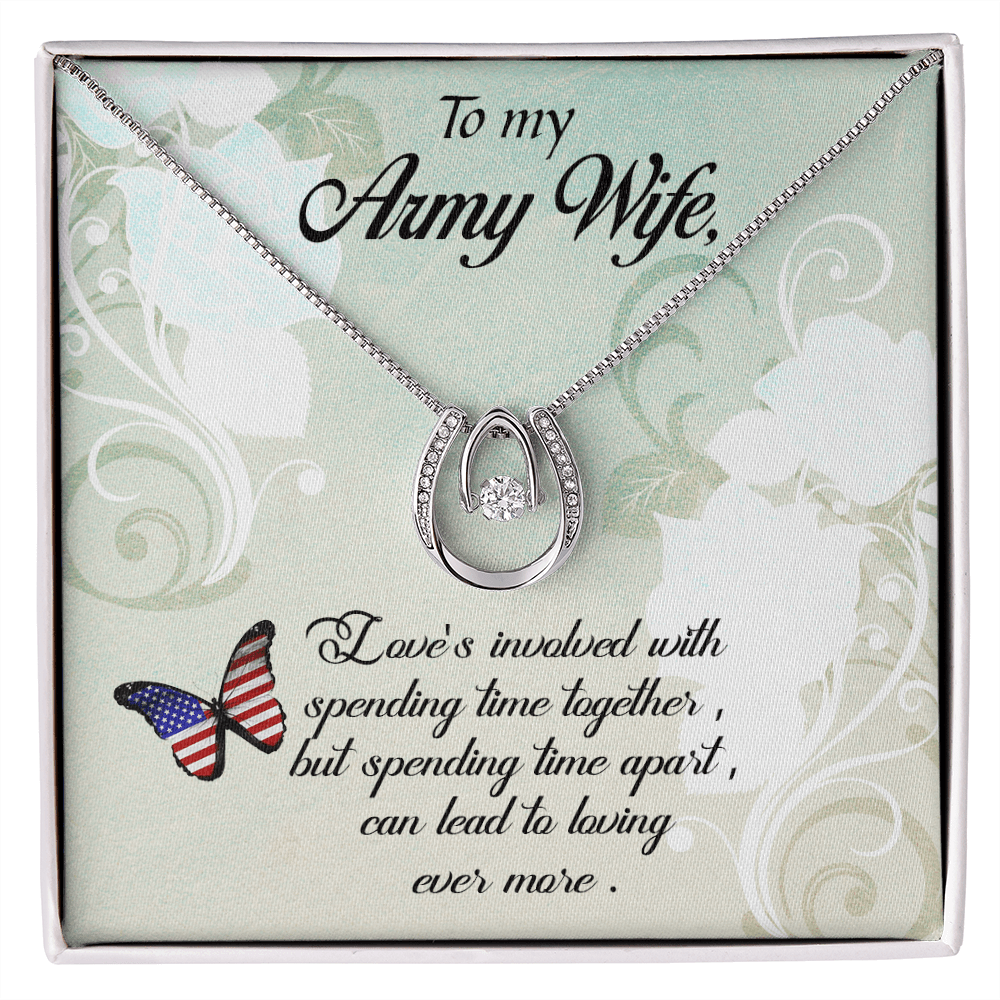 To My Army Wife Loving More Lucky Horseshoe Necklace Message Card 14k w CZ Crystals-Express Your Love Gifts