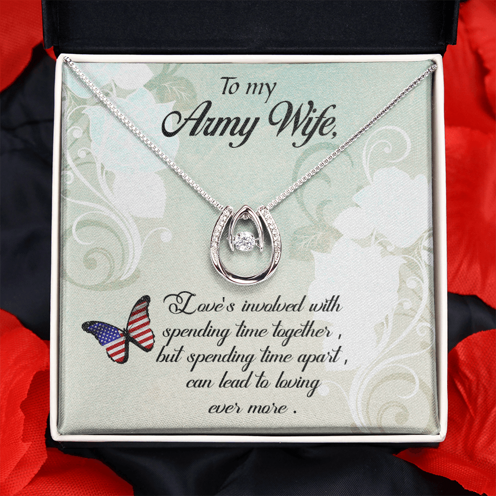 To My Army Wife Loving More Lucky Horseshoe Necklace Message Card 14k w CZ Crystals-Express Your Love Gifts