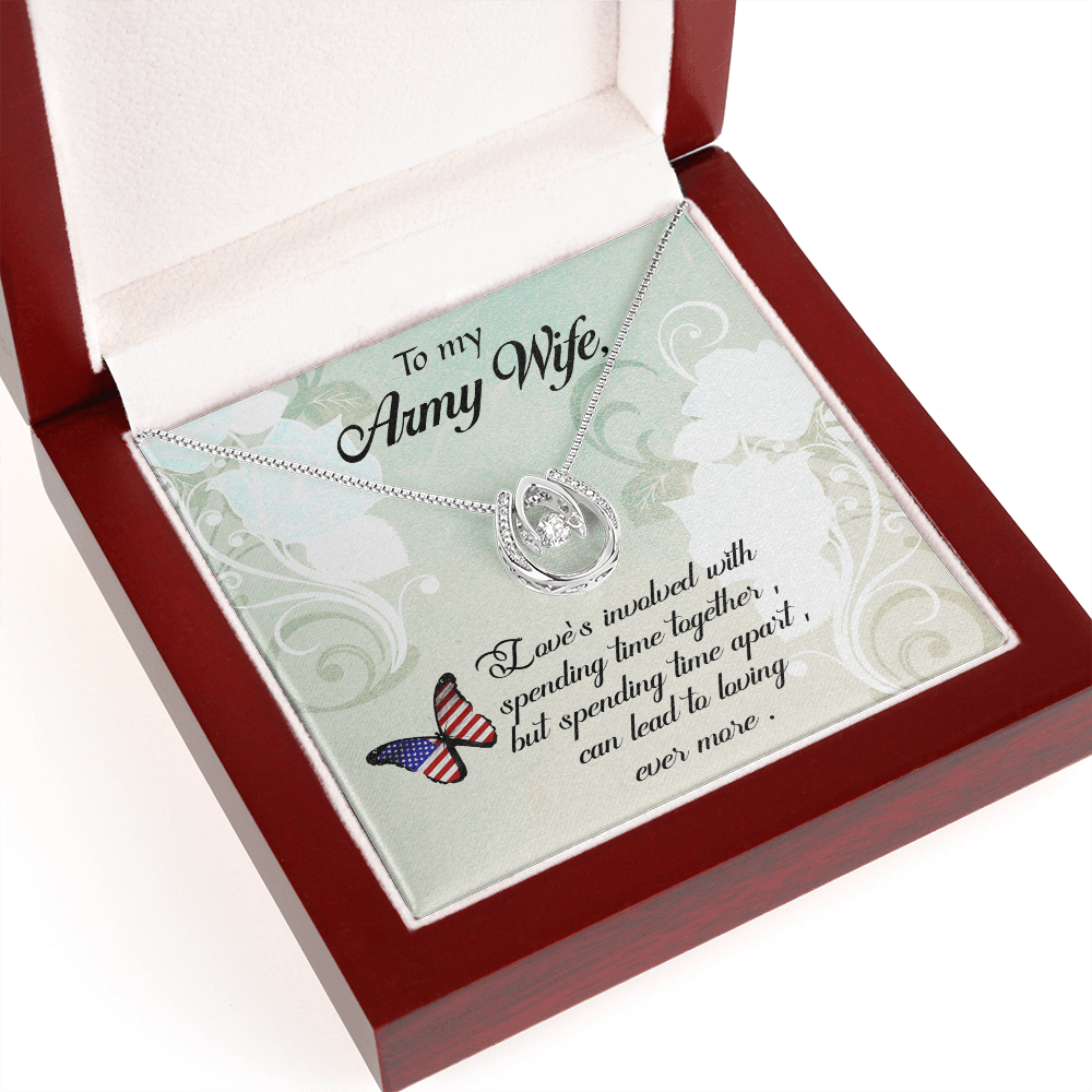To My Army Wife Loving More Lucky Horseshoe Necklace Message Card 14k w CZ Crystals-Express Your Love Gifts