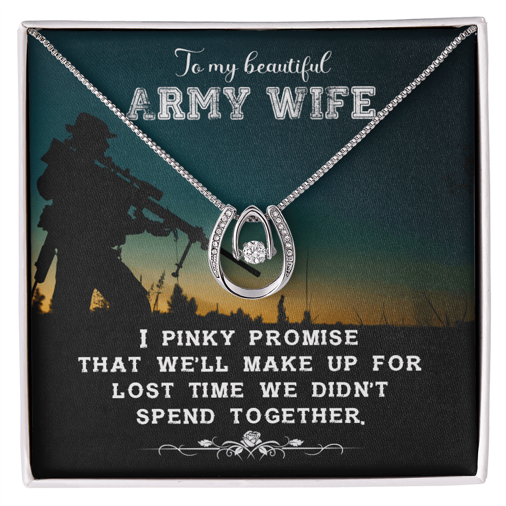 To My Army Wife Promise Lucky Horseshoe Necklace Message Card 14k w CZ Crystals-Express Your Love Gifts