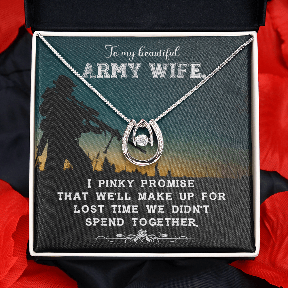 To My Army Wife Promise Lucky Horseshoe Necklace Message Card 14k w CZ Crystals-Express Your Love Gifts