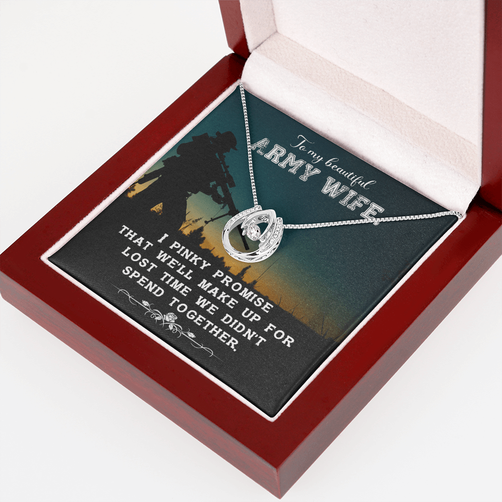 To My Army Wife Promise Lucky Horseshoe Necklace Message Card 14k w CZ Crystals-Express Your Love Gifts