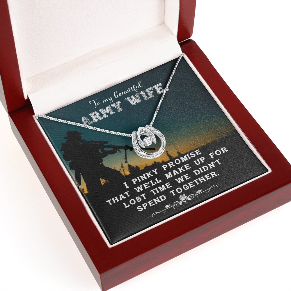 To My Army Wife Promise Lucky Horseshoe Necklace Message Card 14k w CZ Crystals-Express Your Love Gifts