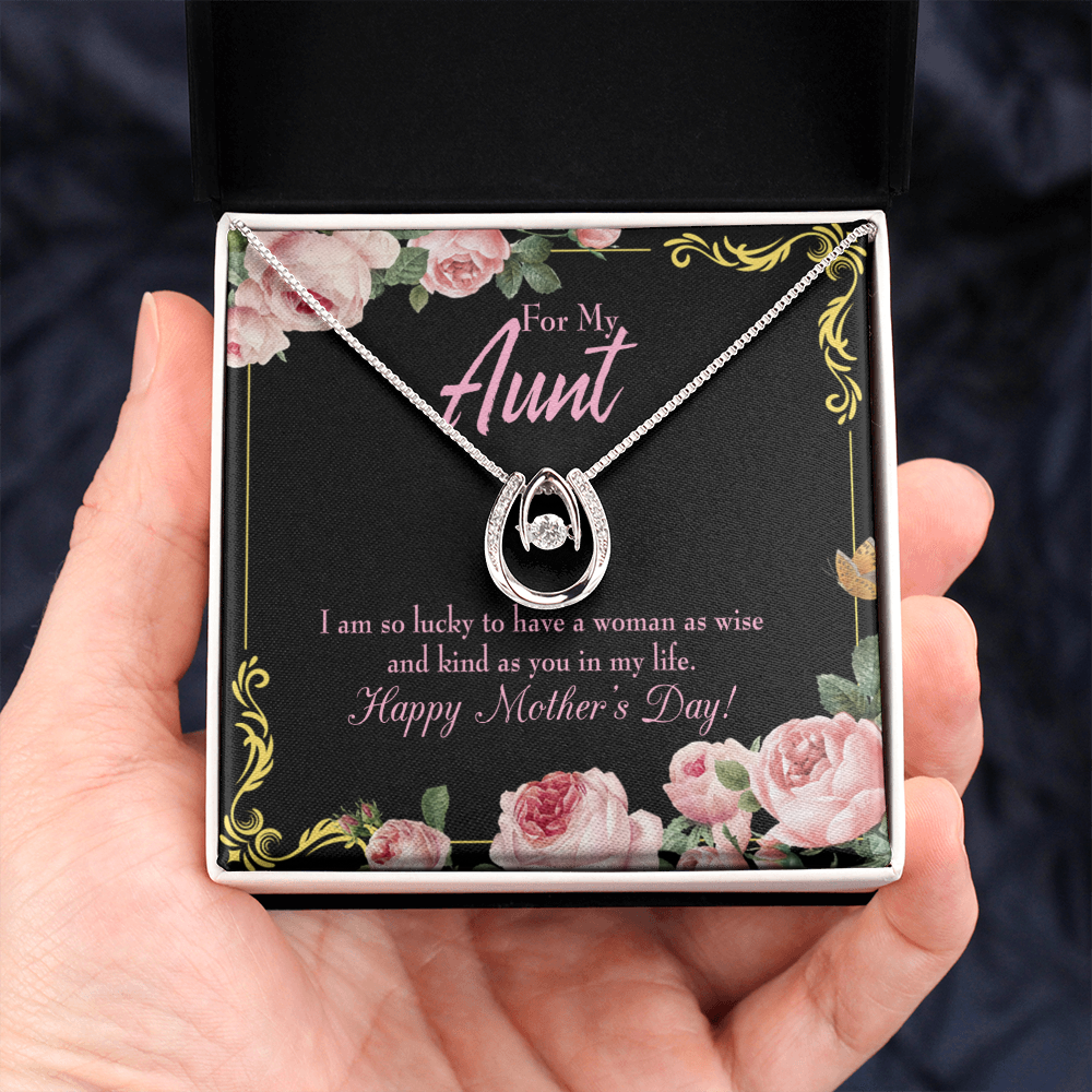 To My Aunt Happy Mothers Day Lucky Horseshoe Necklace Message Card 14k w CZ Crystals-Express Your Love Gifts