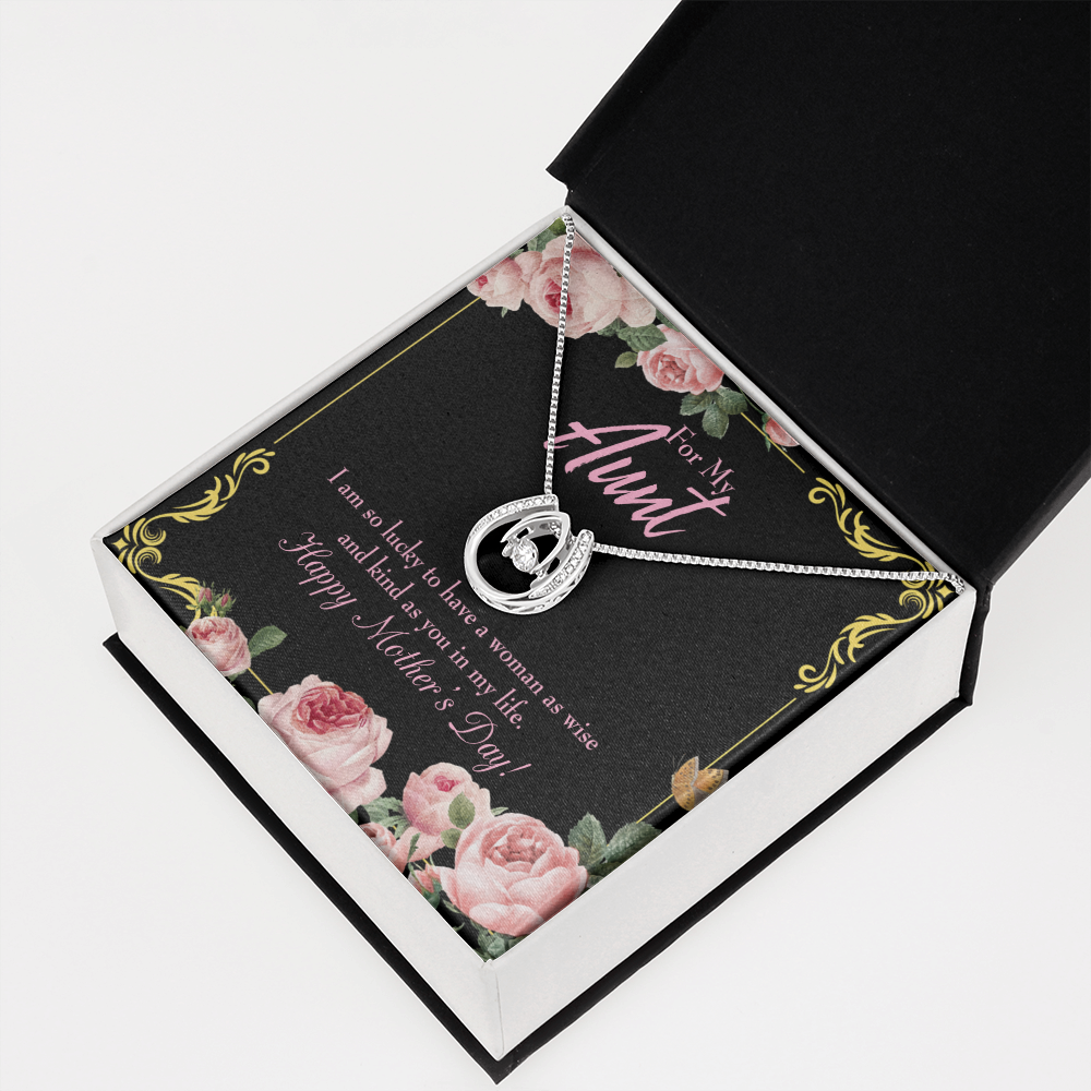 To My Aunt Happy Mothers Day Lucky Horseshoe Necklace Message Card 14k w CZ Crystals-Express Your Love Gifts