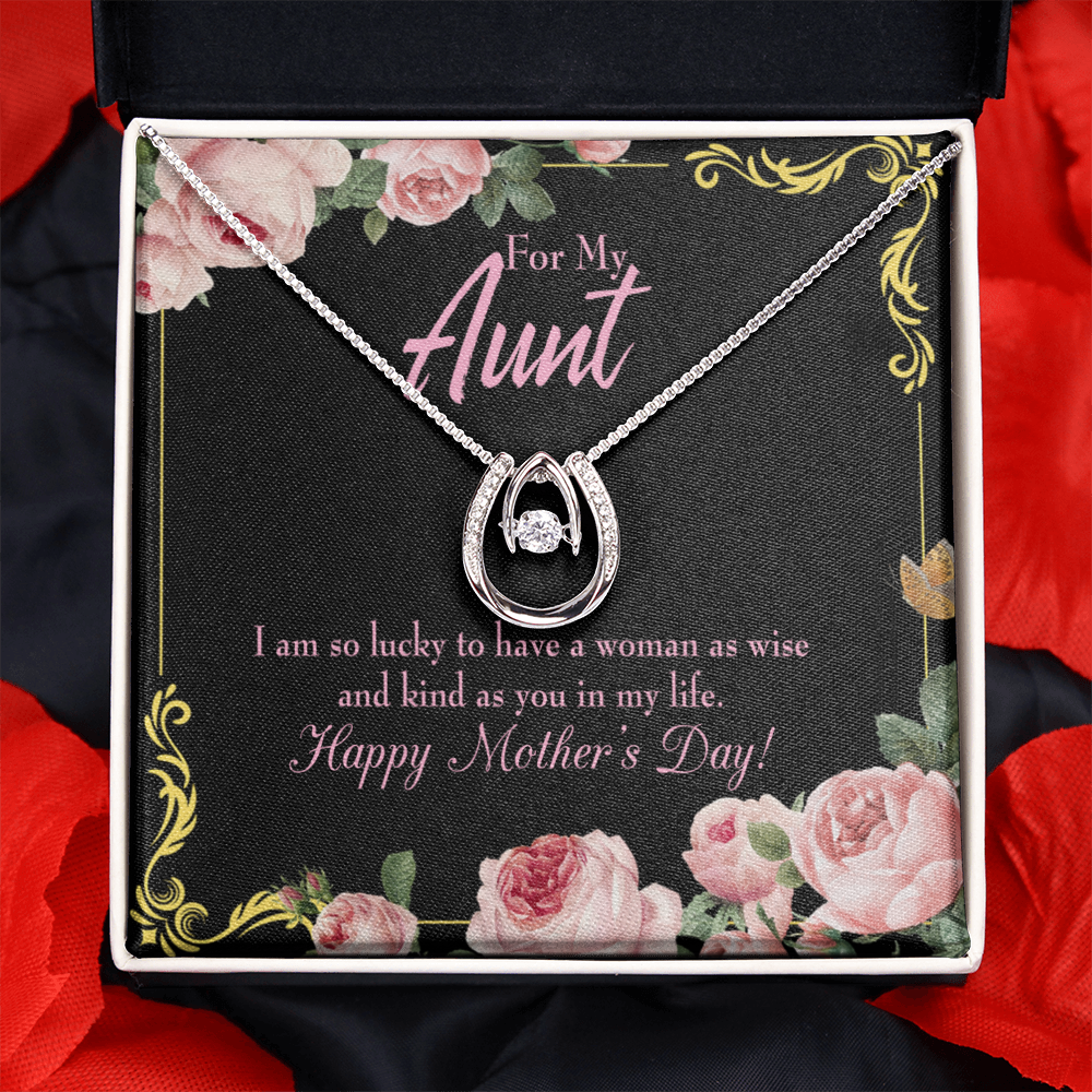 To My Aunt Happy Mothers Day Lucky Horseshoe Necklace Message Card 14k w CZ Crystals-Express Your Love Gifts