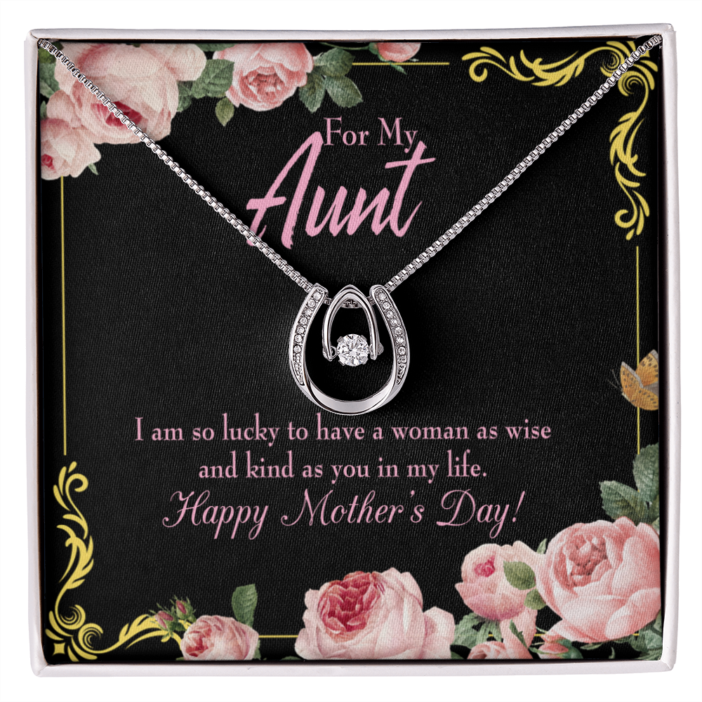 To My Aunt Happy Mothers Day Lucky Horseshoe Necklace Message Card 14k w CZ Crystals-Express Your Love Gifts