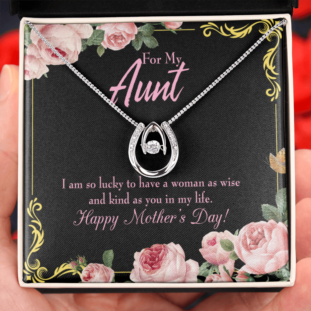 To My Aunt Happy Mothers Day Lucky Horseshoe Necklace Message Card 14k w CZ Crystals-Express Your Love Gifts