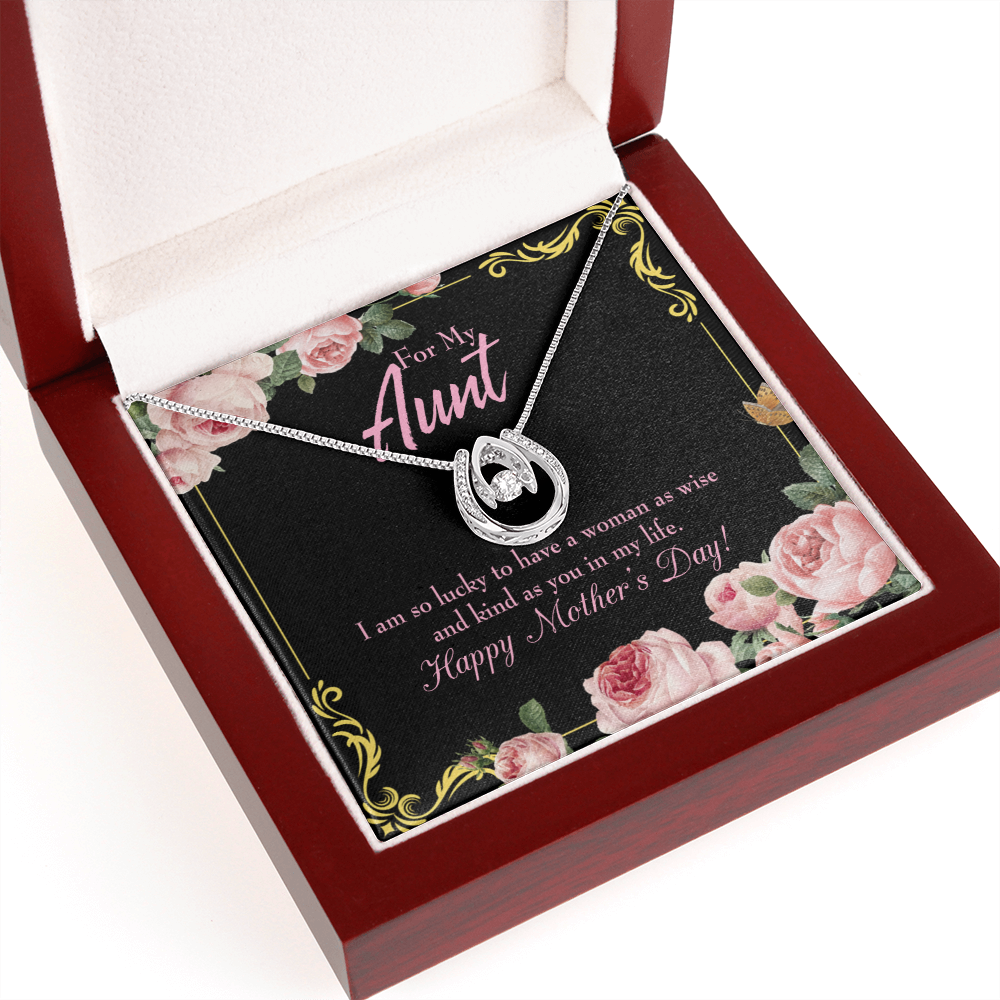 To My Aunt Happy Mothers Day Lucky Horseshoe Necklace Message Card 14k w CZ Crystals-Express Your Love Gifts