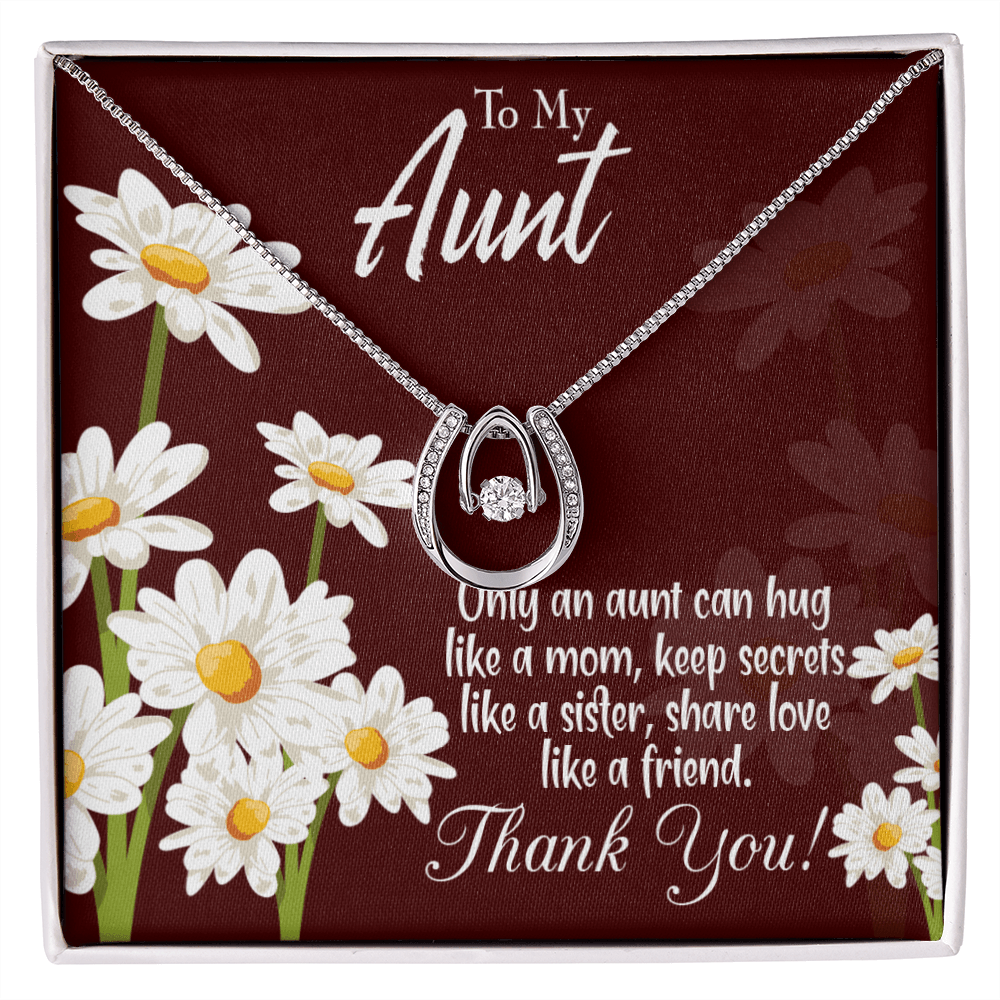 To My Aunt Like Mom Lucky Horseshoe Necklace Message Card 14k w CZ Crystals-Express Your Love Gifts