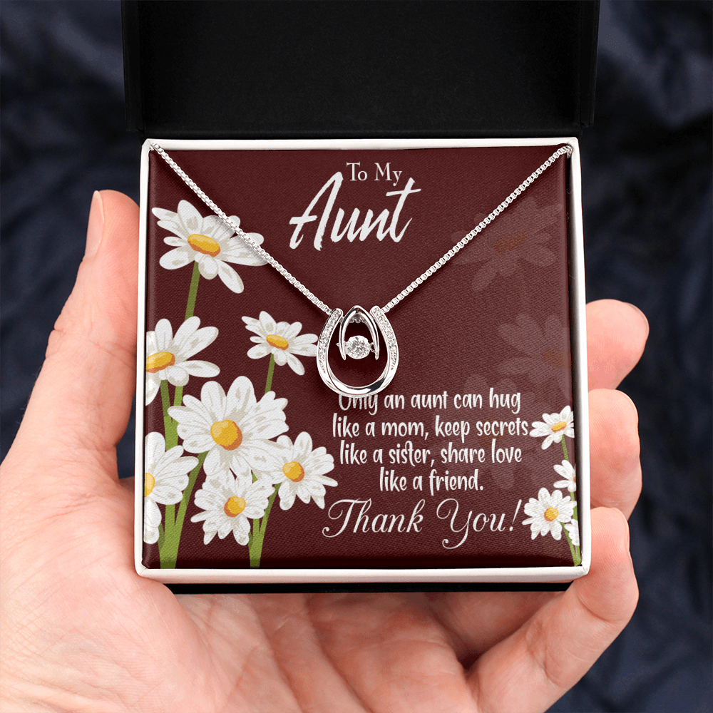 To My Aunt Like Mom Lucky Horseshoe Necklace Message Card 14k w CZ Crystals-Express Your Love Gifts