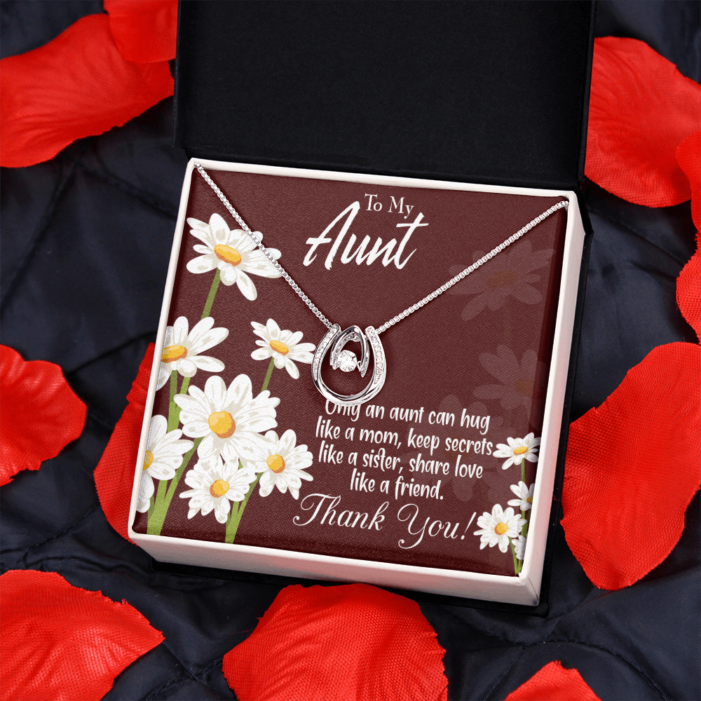 To My Aunt Like Mom Lucky Horseshoe Necklace Message Card 14k w CZ Crystals-Express Your Love Gifts