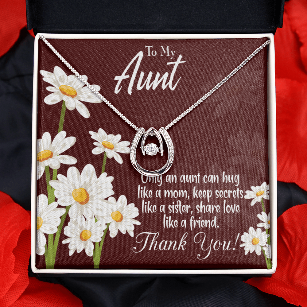 To My Aunt Like Mom Lucky Horseshoe Necklace Message Card 14k w CZ Crystals-Express Your Love Gifts