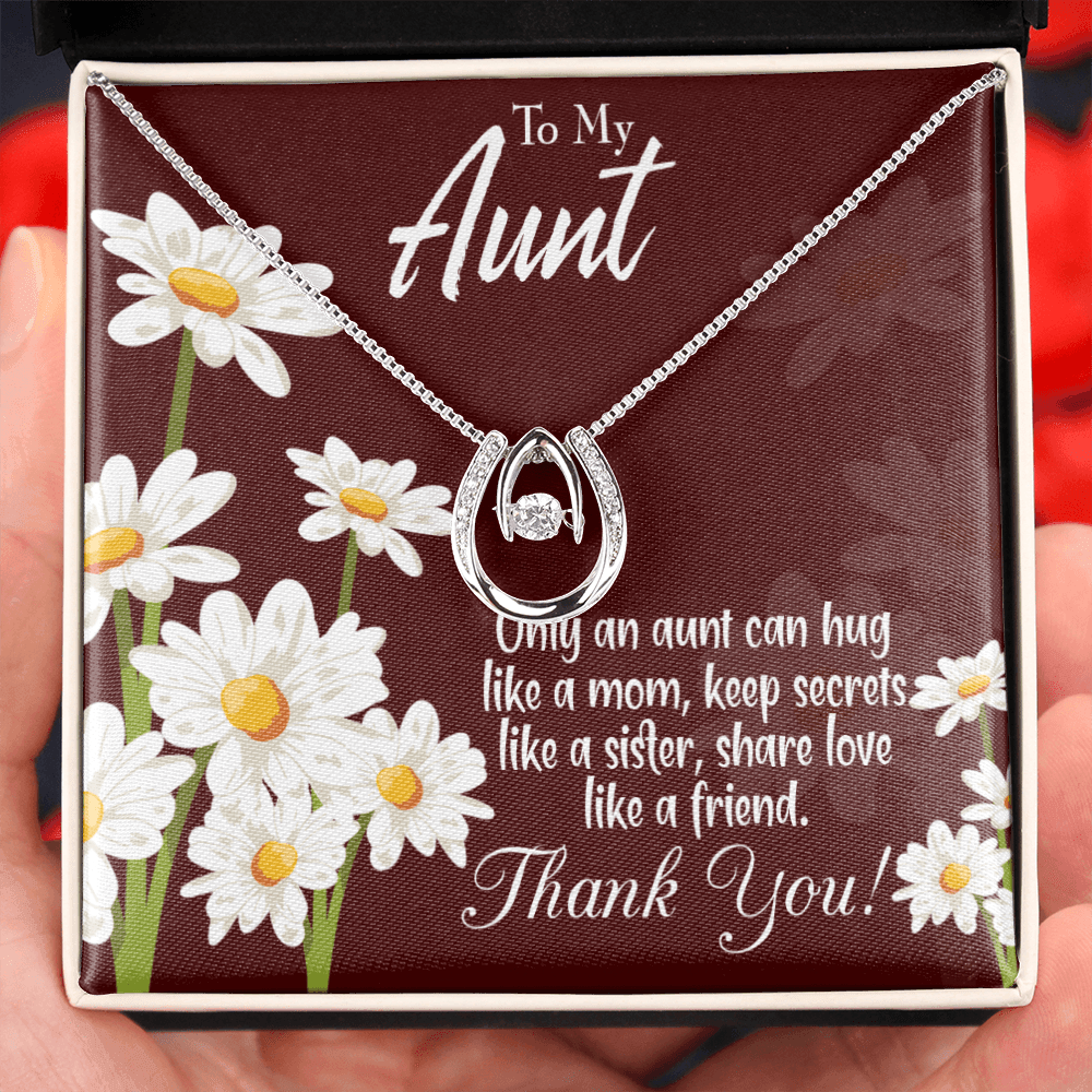 To My Aunt Like Mom Lucky Horseshoe Necklace Message Card 14k w CZ Crystals-Express Your Love Gifts