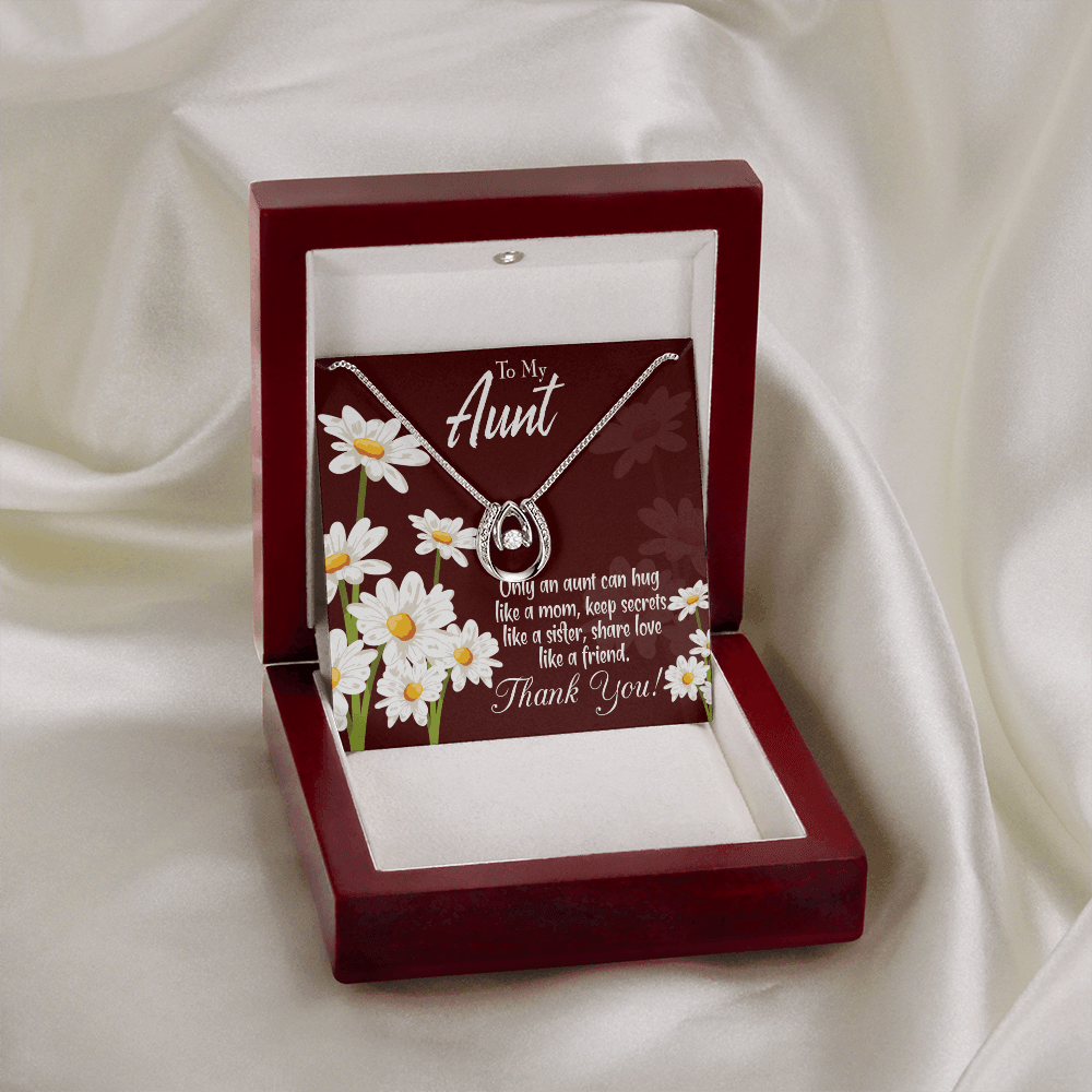 To My Aunt Like Mom Lucky Horseshoe Necklace Message Card 14k w CZ Crystals-Express Your Love Gifts